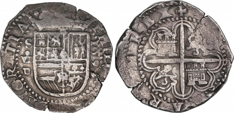 Philip II (1556-1598)
8 Reales. 1590. SEVILLA. P tumbada. Anv.: S / VI roel enc...
