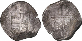 Philip II (1556-1598)
8 Reales. 1591. SEVILLA. H. Anv.: S / VIII roel encima / H - Escudo - 1591 vertical. 27,26 grs. Acuñación floja. Rara. MBC. / W...