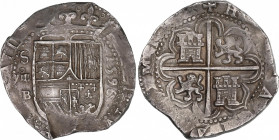 Philip II (1556-1598)
8 Reales. 1596. SEVILLA. B. Anv.: S / VIII roel encima / B - Escudo - 1596 vertical. 27,25 grs. Bonita pieza. Muy escasa. EBC-....