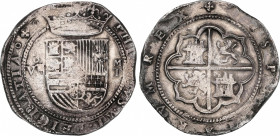 Philip II (1556-1598)
8 Reales. S/F. TOLEDO. M. Anv.: VIII roel encima - Escudo - M / T. 27,07 grs. Muy escasa. MBC+. / Very scarce and choice very f...