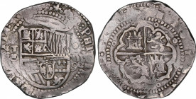 Philip II (1556-1598)
8 Reales. 1590. TOLEDO. M. Anv.: T roel encima / M dentro de círculo - Escudo - VIII roel encima / 90 en horizontal. 27,25 grs....