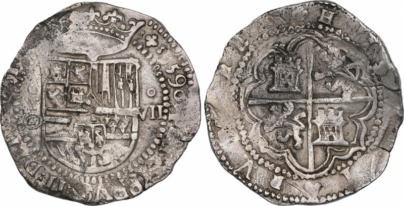 Philip II (1556-1598)
8 Reales. 1590. TOLEDO. M. Anv.: T roel encima / M dentro...