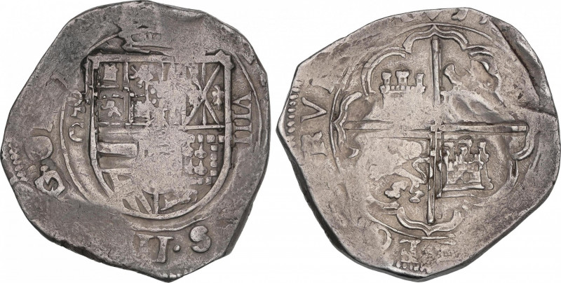 Philip II (1556-1598)
8 Reales. 1597. TOLEDO. C. Anv.: T roel encima / C - Escu...