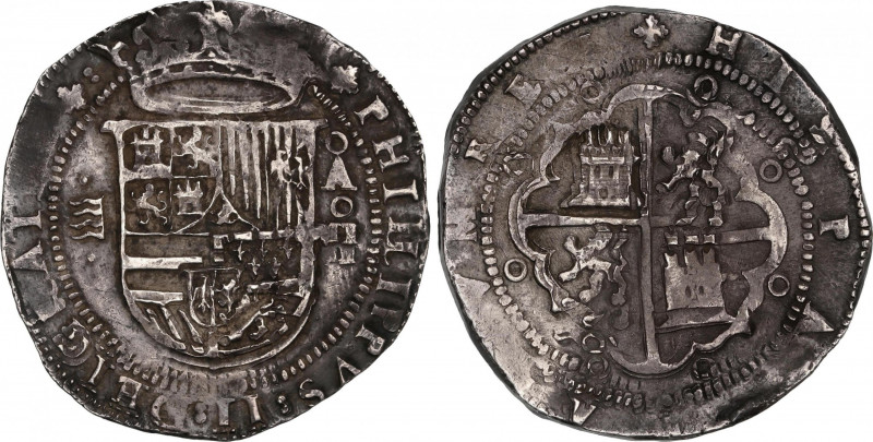 Philip II (1556-1598)
8 Reales. S/F. VALLADOLID. A. Anv.: Cuatro girones entre ...