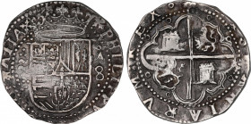 Philip II (1556-1598)
8 Reales. S/F. VALLADOLID. A. Anv.: Tres girones entre 3 puntos - Escudo - A roel encima / 8. 26,79 grs. Muy escasa. MBC+/MBC. ...