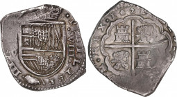 Philip III (1598-1621)
8 Reales. 1621. MADRID. V. Anv.: (MD) nexadas / V - Escudo - VIII vertical. 26,96 grs. Pátina. Rara. MBC+. / Patina. Rare and ...