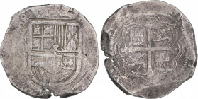 Philip III (1598-1621)
8 Reales. (16)08. MÉXICO. F. Anv.: F - Escudo - (8). 27,62 grs. Acuñación parcialmente floja. MBC. / Partially weak strike. Ve...