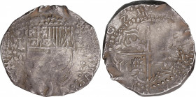 Philip III (1598-1621)
8 Reales. 16Z1. POTOSÍ. T. Anv.: P / + / T - Escudo - VIII roel encima. Rev.: Leones y castillos. 26,88 grs. Pátina. Acuñación...