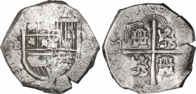 Philip III (1598-1621)
8 Reales. 1600. SEVILLA. B. Anv.: S / B - Escudo - V(III). 27,31 grs. Tipo OMNIVM. Limpiada. Escasa. MBC-. / OMNIVM type. Clea...