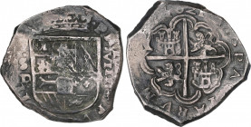 Philip III (1598-1621)
8 Reales. 1621. SEVILLA. D. Anv.: S / D - Escudo - VIII vertical. 27,44 grs. Pátina oscura. Escasa. MBC+. / Dark patina. Scarc...
