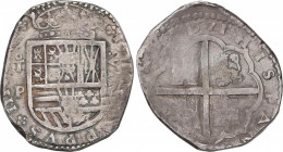 Philip III (1598-1621)
8 Reales. 1621. TOLEDO. P. Anv.: T roel encima / P - Escudo - VIII vertical. 27,94 grs. Escasa. MBC. / Scarce and very fine. A...