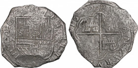Philip IV (1621-1665)
8 Reales. 1622. CARTAGENA DE INDIAS. A. 21,41 grs. Marca de ceca: RN. Esta pieza podría haber sido acuñada en Santa Fe de Nuevo...