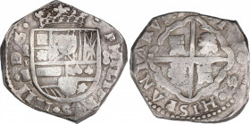 Philip IV (1621-1665)
8 Reales. 1644/3. MADRID. I.B. Anv.: MD vertical / I / B - Escudo - 8. 25,82 grs. Variante con sobrefecha y ensayador no contem...