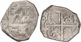 Philip IV (1621-1665)
8 Reales. 1661/59. MADRID. A. Anv.: MD vertical / A - Escudo - (VIII vertical). 27,31 grs. Rara. MBC. / Rare and very fine. AC-...