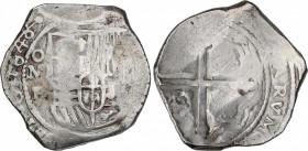 Philip IV (1621-1665)
8 Reales. 1648/647. MÉXICO. P. 24,83 grs. Sobrefecha visible en los tres últimos dígitos de la fecha. Rayitas. MBC-. / Overdate...