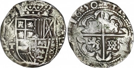 Philip IV (1621-1665)
8 Reales. 1630. POTOSÍ. T. Anv.: P / T - Escudo - 8. 26,87 grs. MBC. / Very fine. AC-1455; Cal-472 mismo ejemplar. Adq. Herrero...