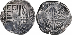Philip IV (1621-1665)
8 Reales. 1633. POTOSÍ. T. 26,93 grs. Fecha visible en la base de los números. Pátina irregular. MBC. / Date visible at the bas...