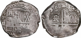 Philip IV (1621-1665)
8 Reales. (16)38. POTOSÍ. T.R. 26,79 grs. MBC. / Very fine. AC-1465; Cal-481. Adq. Moreda - Noviembre 1992.