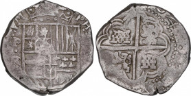 Philip IV (1621-1665)
8 Reales. (1)642. POTOSÍ. T.R. 26,39 grs. 6 y 2 de la fecha visibles en la base de los números. MBC. / 6 and 2 of the date visi...