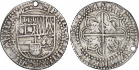 Philip IV (1621-1665)
8 Reales. 1646. POTOSÍ. T. Encapsulada por NGC VF DETAILS, HOLED (nº 5779586-009). Anv.: P / punto / T - Escudo - 8 entre punto...