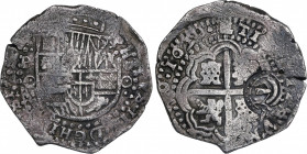 Philip IV (1621-1665)
8 Reales. 1650. POTOSÍ. O. Anv.: P / O - Escudo - O. 26,08 grs. Doble ensayador en anverso. Contramarca en reverso con corona. ...