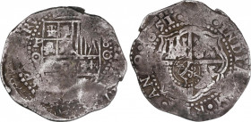 Philip IV (1621-1665)
8 Reales. 1651. POTOSÍ. O. Anv.: P / O - Escudo - 8 / O. 27,26 grs. Contramarca S coronada. Pátina oscura. MBC. / Countermark c...