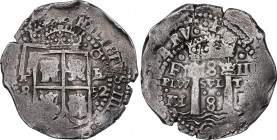 Philip IV (1621-1665)
8 Reales. 1652. POTOSÍ. E. Rev.: F - 8 - IIII / PLV - SVL - TRA / E - 8 - E. 27,1 grs. Ligera pátina. Rara. MBC+. / Light patin...