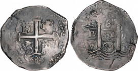 Charles II (1665-1700)
8 Reales. 1684. LIMA. V. 27,23 grs. Dos fechas visibles. Pátina. MBC+. / Two visible dates. Patina. Choice vey fine. AC-589; C...