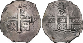 Charles II (1665-1700)
8 Reales. 1687. LIMA. R. 27,08 grs. MBC. / Very fine. AC-592; Cal-230. Ex Áureo 9 - 28 Junio 1990, n. 694.