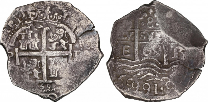 Charles II (1665-1700)
8 Reales. 1669. POTOSÍ. E. 26,14 grs. Tres fechas visibl...