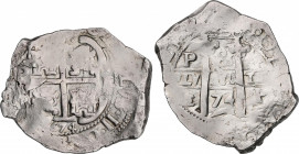 Charles II (1665-1700)
8 Reales. 1674. POTOSÍ. E. 25,56 grs. Dos fechas visibles. MBC. / Two visible dates. Very fine. AC-705; Cal-349. Ex Áureo 143 ...