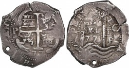 Charles II (1665-1700)
8 Reales. 1677. POTOSÍ. E. 27,24 grs. Dos fechas visibles. Perforación. MBC+. / Two visible dates. Holed. Choice very fine. AC...