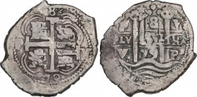 Charles II (1665-1700)
8 Reales. 1679. POTOSÍ. V. 26,35 grs. Dos fechas visibles. Escasa. MBC. / Two visible dates. Scarce and very fine. AC-716; Cal...