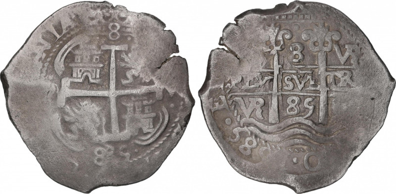 Charles II (1665-1700)
8 Reales. 1685. POTOSÍ. VR (nexadas). 26,47 grs. Tres fe...