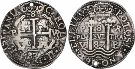 Charles II (1665-1700)
8 Reales. 1687. POTOSÍ. VR (nexadas). Encapsulada por NGC VF DETAILS, HOLED (nº 5779586-026). 26,89 grs. Tipo Real. Principio ...