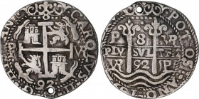 Charles II (1665-1700)
8 Reales. 1692. POTOSÍ. VR (nexadas). Encapsulada por NGC VF DETAILS, HOLED (nº 5779586-029). 25,96 grs. Tipo Real. Grado de R...