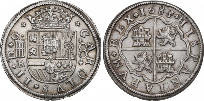 Charles II (1665-1700)
8 Reales. 1683/2. SEGOVIA. BR (nexadas). 27,55 grs. Bell...