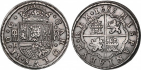 Charles II (1665-1700)
8 Reales. 1683. SEGOVIA. BR (nexadas). 26,48 grs. Variante sin florón al inicio de la leyenda del reverso, después de la fecha...
