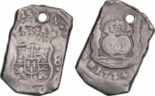 Philip V (1700-1746)
8 Reales. 1734. GUATEMALA. (J). 26,57 grs. Columnario. Pátina. Perforación. Escasa. MBC. / Pillar dollar. Patina. Holed. Scarce ...