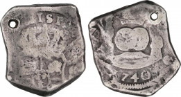 Philip V (1700-1746)
8 Reales. 1740. GUATEMALA. (J). 26,45 grs. Columnario. Perforación. BC/MBC-. / Pillar dollar. Holed. Fine / almost very fine. AC...