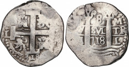 Philip V (1700-1746)
8 Reales. 1718. LIMA. M. 26,18 grs. Dos fechas visibles. MBC-. / Two visible dates. Almost very fine. AC-1290; Cal-640. Adq. Cen...