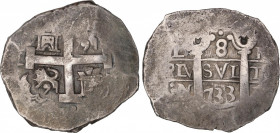 Philip V (1700-1746)
8 Reales. 1733. LIMA. N. 26,38 grs. MBC. / Very fine. AC-1307; Cal-654. Ex Sotheby´s - 9 Octubre 1992, n. 121.