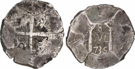 Philip V (1700-1746)
8 Reales. 1735. LIMA. N. 27,09 grs. MBC-/MBC. / Almost very fine / very fine. AC-1309; Cal-656. Ex UBS - 17 Septiembre 1991, n. ...