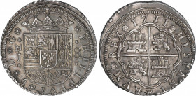 Philip V (1700-1746)
8 Reales. 1711. MADRID. J. 25,83 grs. PHILIPPVS e HISPANIARVM. Canto con cordoncillo. Bonita pátina. Muy escasa. EBC. / PHILIPPV...