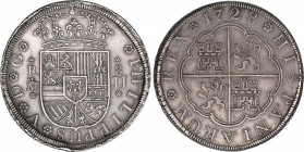 Philip V (1700-1746)
8 Reales. 1728. MADRID. J.J. 26,80 grs. Pátina en reverso. Escasa. EBC/EBC-. / Reverse patina. Scarce and extremely fine / almos...