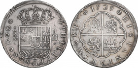 Philip V (1700-1746)
8 Reales. 1729. MADRID. J.J. 26,31 grs. 9 recto. Rayitas y golpecitos. Escasa. MBC+. / 9 straight. Hairlines and minor dents. Sc...
