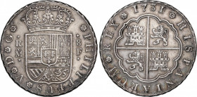 Philip V (1700-1746)
8 Reales. 1731. MADRID. F. 26,87 grs. Muy escasa. MBC+. / Very scarce and choice very fine. AC-1353; Cal-697. Adq. Moreda - Novi...