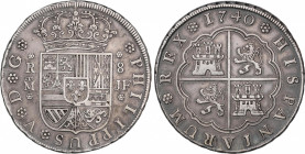 Philip V (1700-1746)
8 Reales. 1740. MADRID. J.F. 26,74 grs. Escasa. EBC-. / Scarce and almost extremely fine. AC-1358; Cal-701. Adq. Herrero - Febre...