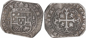 Philip V (1700-1746)
8 Reales. 1733. MÉXICO. M.F. Anv.: M / F entre puntos - Escudo - M roel encima / 8. 24,31 grs. Tipo ´Cortada´. Ceca a derecha. R...