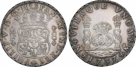 Philip V (1700-1746)
8 Reales. 1737. MÉXICO. M.F. 26,97 grs. Columnario. Rayitas en reverso. EBC. / Pillar dollar. Hairlines on reverse. Extremely fi...